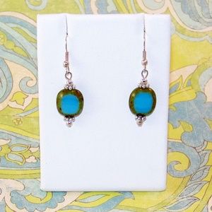 Agua Green Glass Bead Dangle Earrings